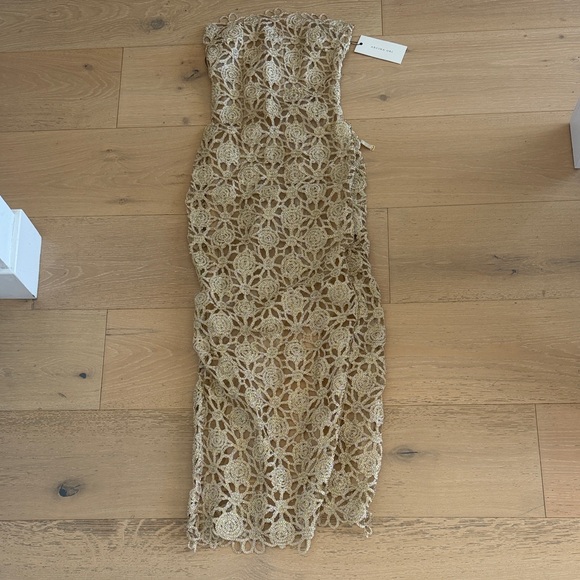 Arcina Ori Dresses & Skirts - Crochet Floral Midi Dress in Beige - Women's Kendra gold lace